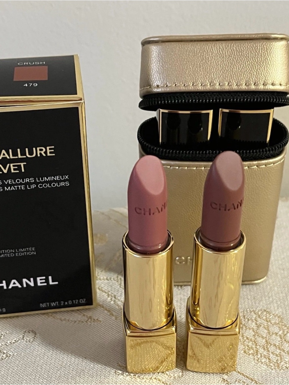 NIB Chanel Rouge Allure Velvet Lipstick Set w/Gold Case Limited Edition